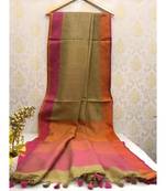 Dark Beige Linen Saree With Zari Border And With Blouse