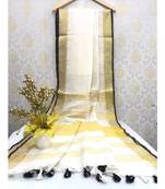 White Linen Saree With Zari Border And With Blouse