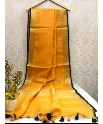 Orange Linen Saree With Zari Border And With Blouse 1