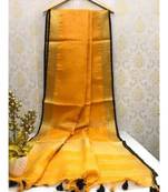 Orange Linen Saree With Zari Border And With Blouse