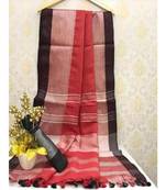 Maroon Linen Saree With Zari Border And With Blouse