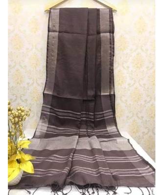 Charcoal Linen Saree With Zari Border And With Blouse 1