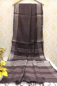 Charcoal Linen Saree With Zari Border And With Blouse