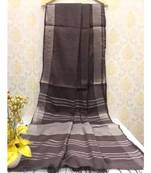 Charcoal Linen Saree With Zari Border And With Blouse