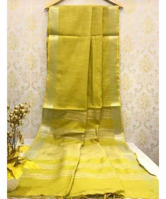 Mustard Yellow Linen Saree With Zari Border And With Blouse 1