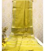Mustard Yellow Linen Saree With Zari Border And With Blouse