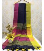 Black Linen Saree With Zari Border And With Blouse