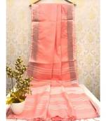Peach Linen Saree With Zari Border And With Blouse