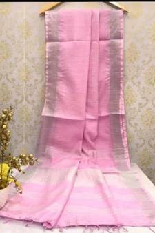 Baby Pink Linen Saree With Zari Border And With Blouse