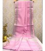 Baby Pink Linen Saree With Zari Border And With Blouse