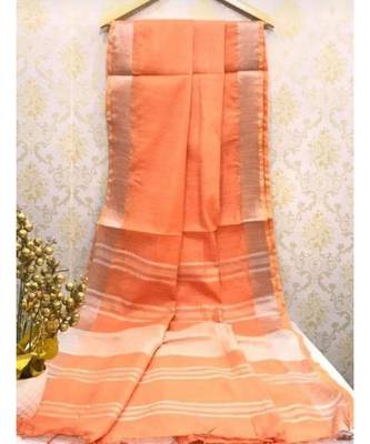 Orange Linen Saree With Zari Border And With Blouse 1