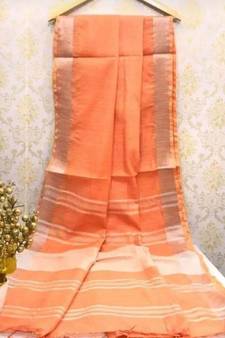 Orange Linen Saree With Zari Border And With Blouse