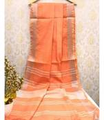 Orange Linen Saree With Zari Border And With Blouse