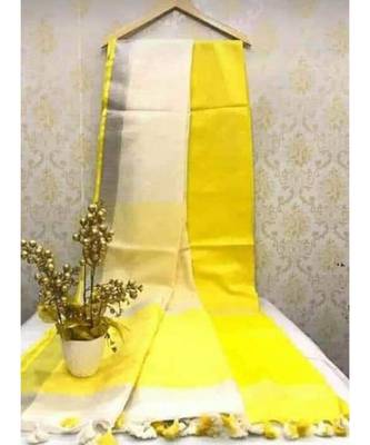 White Linen Saree With Zari Border And With Blouse 1