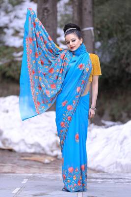 Blue Color Kashmiri Work Embroidered Saree Enriched With Running Jaal Pattern 2