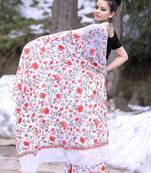 Creamy White Color Kashmiri Work Embroidered Saree Enriched With Running Jaal Pattern