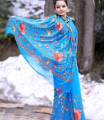 Firozi Blue Colour Georgette Sarees Amazingly Crafted In Kashmiri Art