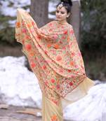 Beige Color Kashmiri Aari Work Embroidered Sarees Enriched With Floral Paisley