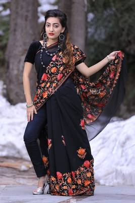 Smoothy Black Colour Kashmiri Saree With Amazing New Design 1