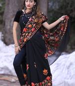 Smoothy Black Colour Kashmiri Saree With Amazing New Design