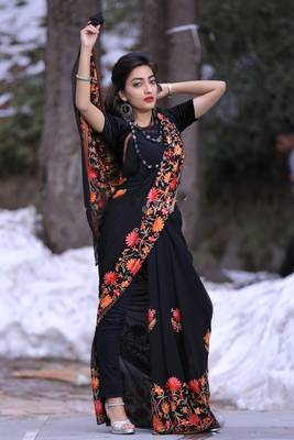 Smoothy Black Colour Kashmiri Saree With Amazing New Design 2