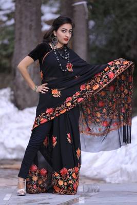 Smoothy Black Colour Kashmiri Saree With Amazing New Design 3