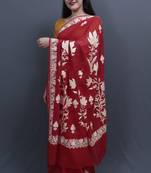 Red Colour Kashida Work Saree With Wonderful Designing On Border And Bail Pattern On Pallu.