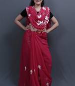 Majenta Colour Kashida Work Saree With Wonderful Designing On Border And Bail Pattern On Pallu.