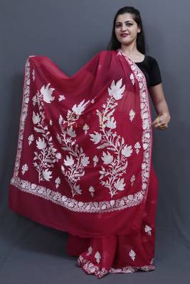 Majenta Colour Kashida Work Saree With Wonderful Designing On Border And Bail Pattern On Pallu. 3