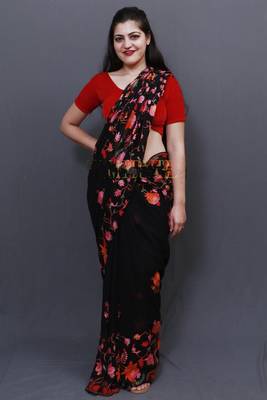 Charcoal Black Colour Saree With Dense Aari Jaal On Pallu And Flowral Motifs. 1
