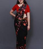 Charcoal Black Colour Saree With Dense Aari Jaal On Pallu And Flowral Motifs.