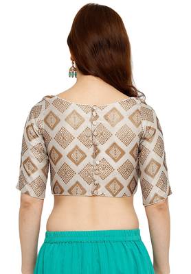 White Banglori Brocade Silk Readymade Padded Blouse 2