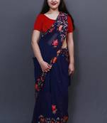 Navy Blue Colour Saree With Dense Aari Jaal On Pallu And Beautiful Flowral Motifs.