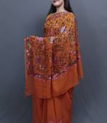 Mustard Colour Kashida Work Saree With Wonderful Designing On Border And Chinaar Jaal On Pallu.