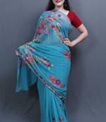 Ferozi Colour Saree With Aari Work Border And Bold Paisleys Make The Saree Unique And Attractive.