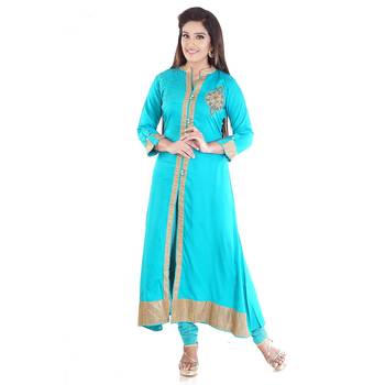 Blue printed rayon kurti 1
