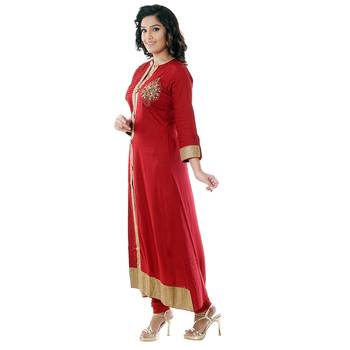 Red printed rayon kurti 2