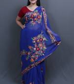Royal Blue Colour Saree With Aari Work Border And Bold Paisleys Make The Saree Unique And Attractive