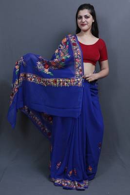 Royal Blue Colour Saree With Aari Work Border And Bold Paisleys Make The Saree Unique And Attractive 2