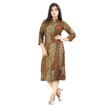 Brown printed rayon kurti 1