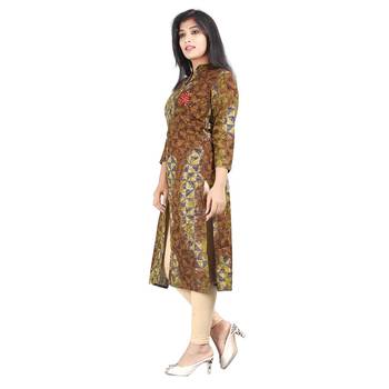 Brown printed rayon kurti 3