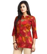 Red printed rayon tops