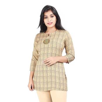 Beige printed rayon tops 1
