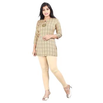 Beige printed rayon tops 3