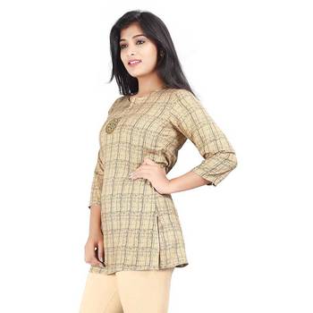 Beige printed rayon tops 4
