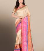 Cream woven pure silk saree with blouse
