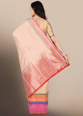 Cream woven pure silk saree with blouse 2