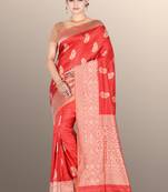 Red woven pure silk saree with blouse