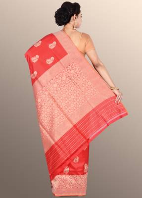 Red woven pure silk saree with blouse 2