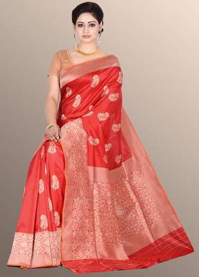 Red woven pure silk saree with blouse 3